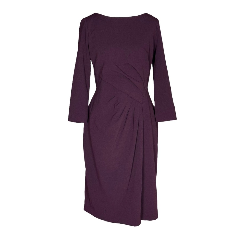 Calvin Klein ‎ Sheath Dress Ruched Waist Dark Plum Midi Size 4 EUC